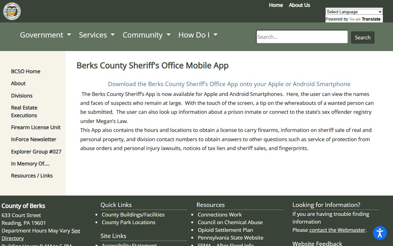 Berks County inmate records sheriff app lookup channel